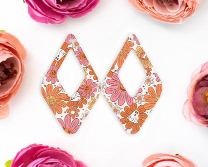 Ghost Flowers Halloween Diamond Teardrop Earrings Blanks