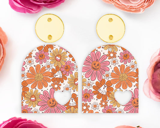 Ghost Flowers Halloween Heart Arch Acrylic Earrings Blanks
