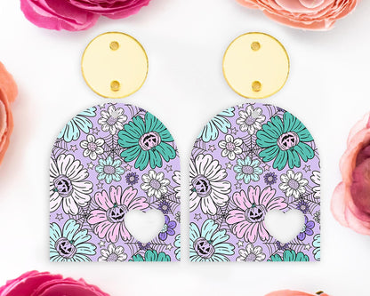 Floral Pumpkin Halloween Heart Arch Earrings Blanks