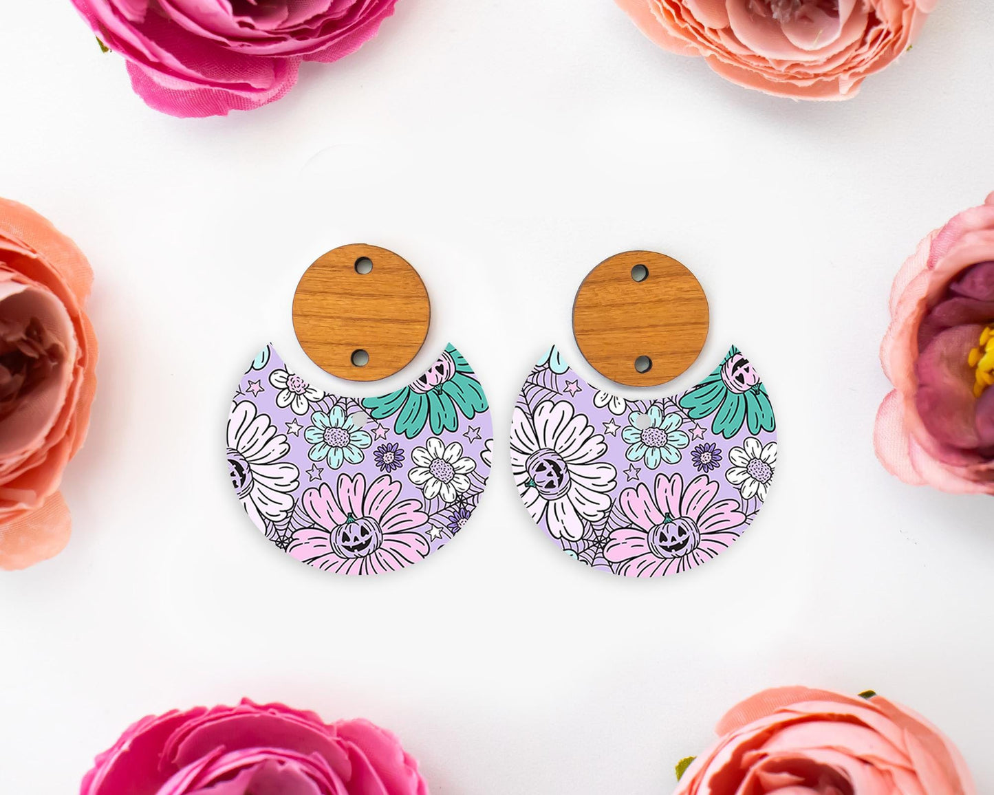 Floral Pumpkin Circle Drop Earrings Blanks