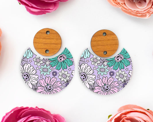 Floral Pumpkin Circle Drop Earrings Blanks