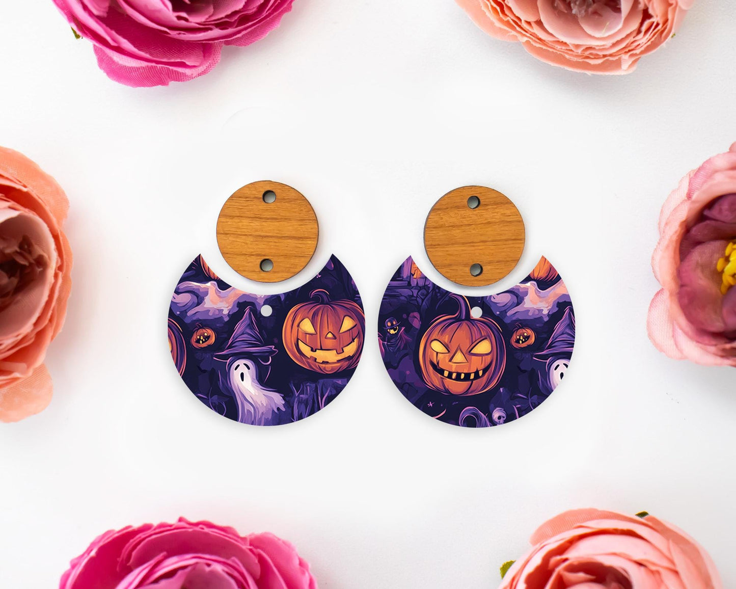 Spooky Pumpkin Halloween Circle Drop Earring Blanks