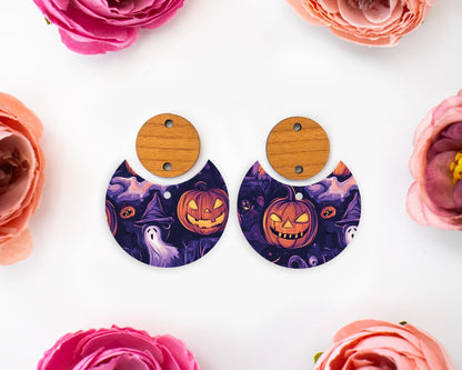 Spooky Pumpkin Halloween Circle Drop Earring Blanks