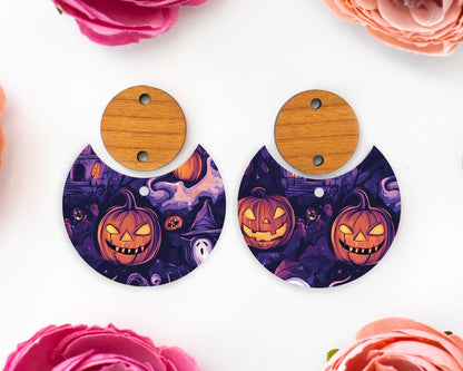 Spooky Pumpkin Halloween Circle Drop Earring Blanks