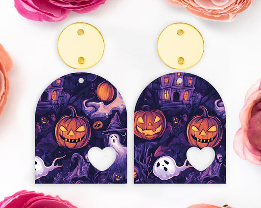 Spooky Pumpkin Halloween Heart Arch Earrings Blanks