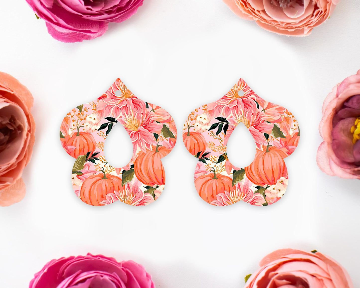 Floral Pumpkins Halloween Teardrop Earrings Blanks