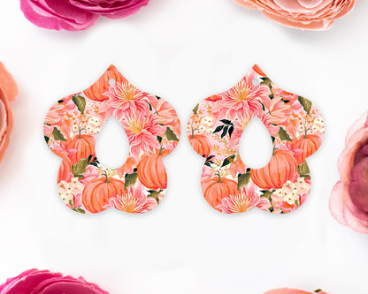 Floral Pumpkins Halloween Teardrop Earrings Blanks
