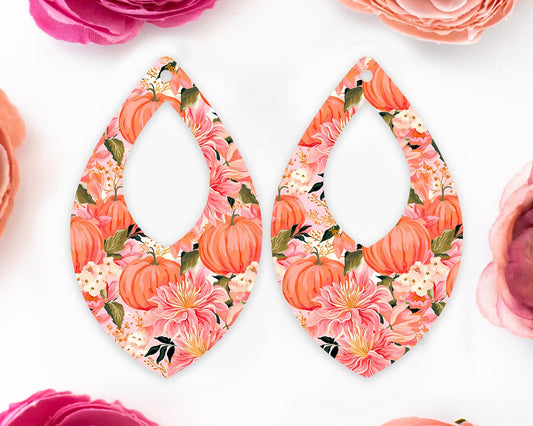 Floral Pumpkins Diamond Teardrop Earrings Blanks