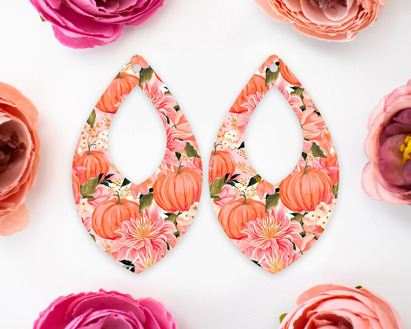 Floral Pumpkins Diamond Teardrop Earrings Blanks