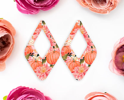 Flower Pumpkins Diamond Teardrop Earrings Blanks