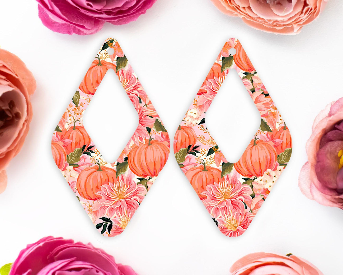 Flower Pumpkins Diamond Teardrop Earrings Blanks