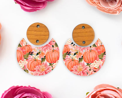 Floral Pumpkins Circle Drop Earring Blanks