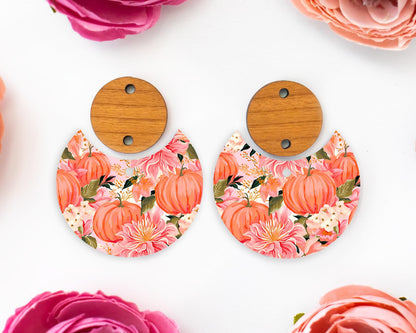 Floral Pumpkins Circle Drop Earring Blanks