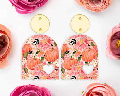 Floral Pumpkins Heart Arch Earring Blanks