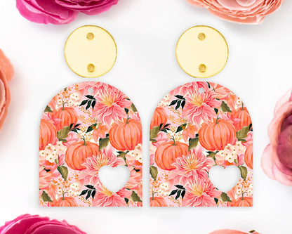 Floral Pumpkins Heart Arch Earring Blanks