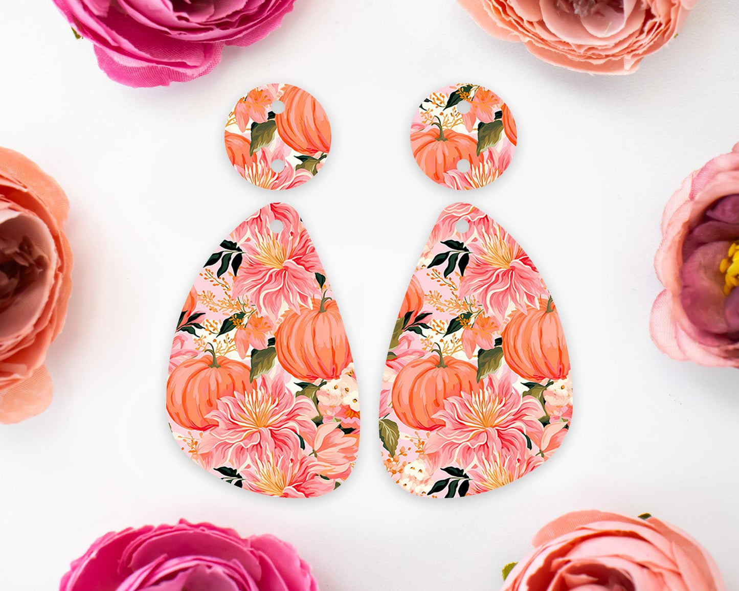Floral Pumpkins Teardrop Earring Blanks