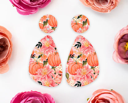 Floral Pumpkins Teardrop Earring Blanks