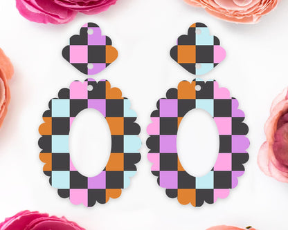 Halloween Checkered Scallop Oval Earring Blanks