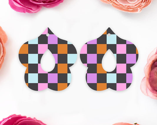 Halloween Checkered Halloween Teardrop Earrings Blanks