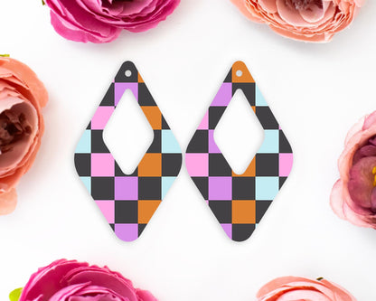 Halloween Checkered Diamond Teardrop Earrings Blanks