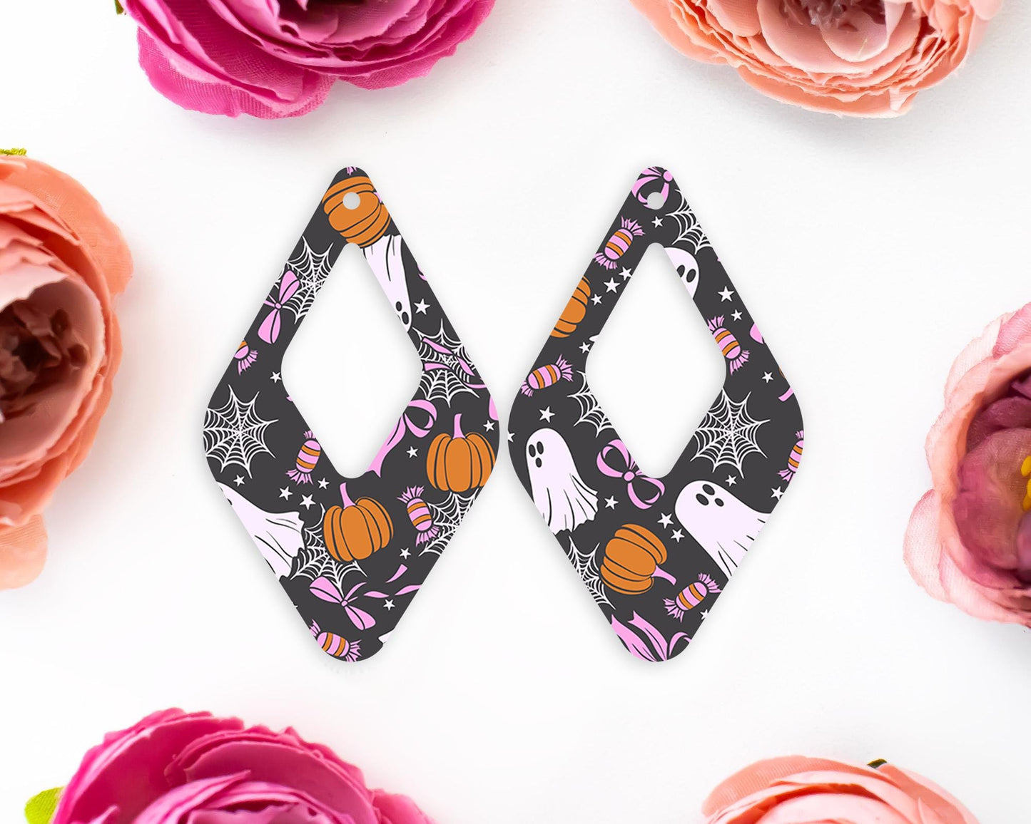 Bow Ghosts Halloween Diamond Teardrop Earrings Blanks