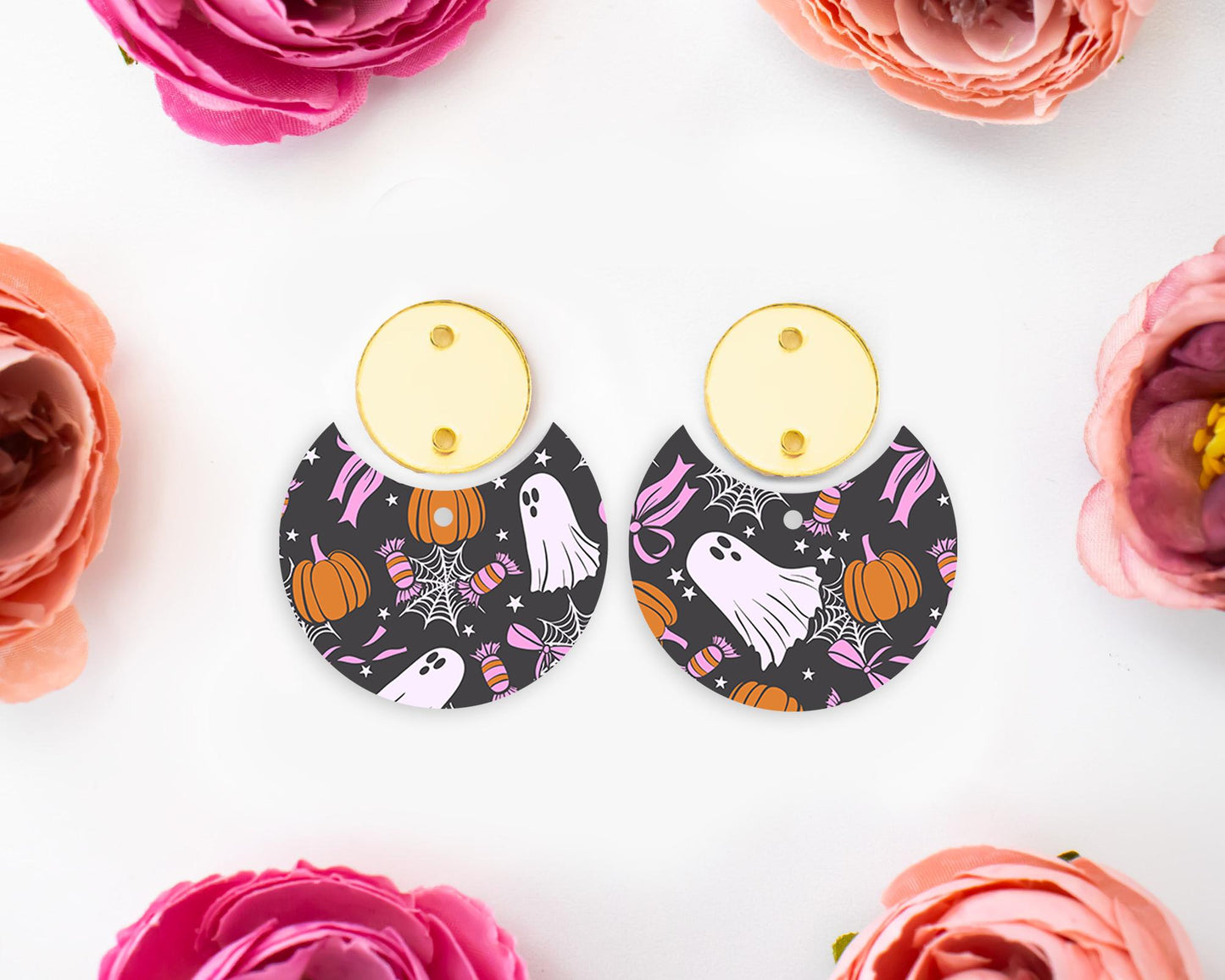 Halloween Bow Ghosts Circle Drop Earring Blanks