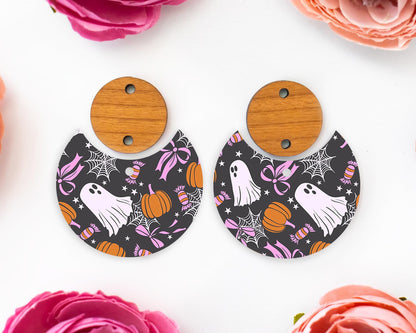 Cute Bow Ghosts Halloween Circle Drop Earring Blanks