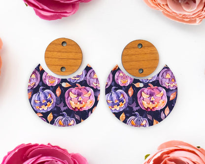 Spooky Pumpkins Halloween Circle Drop Earring Blanks