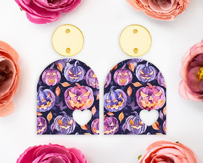 Spooky Pumpkins Halloween Heart Arch Earring Blanks