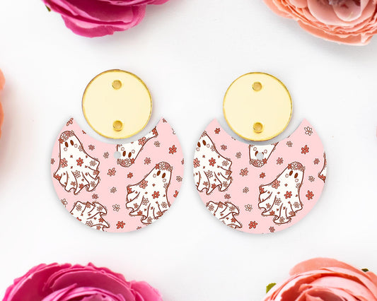 Groovy Ghosts Halloween Circle Drop Earring Blanks