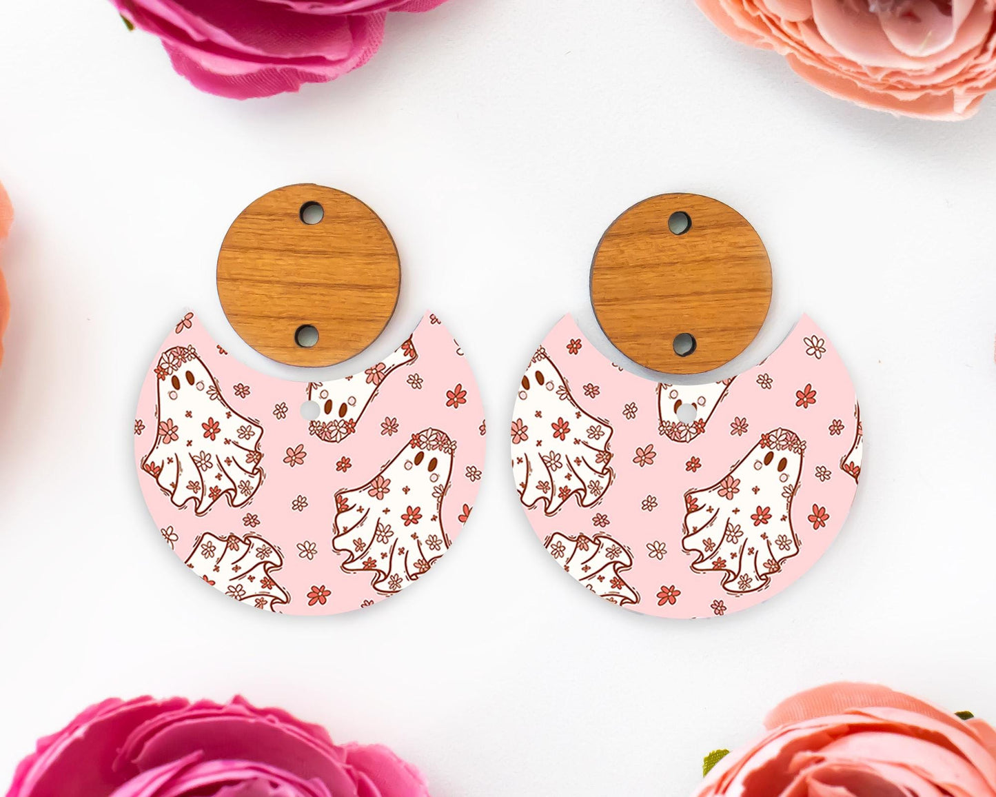 Groovy Ghosts Halloween Circle Drop Earring Blanks