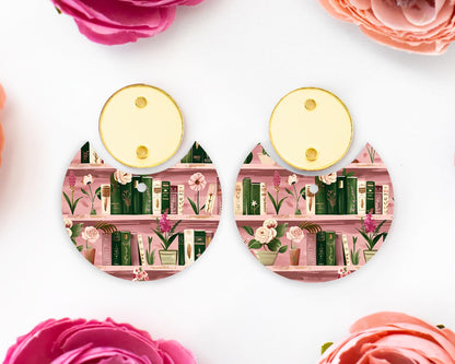 Pink Books Circle Drop Earring Blanks