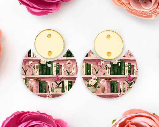 Pink Books Circle Drop Earring Blanks