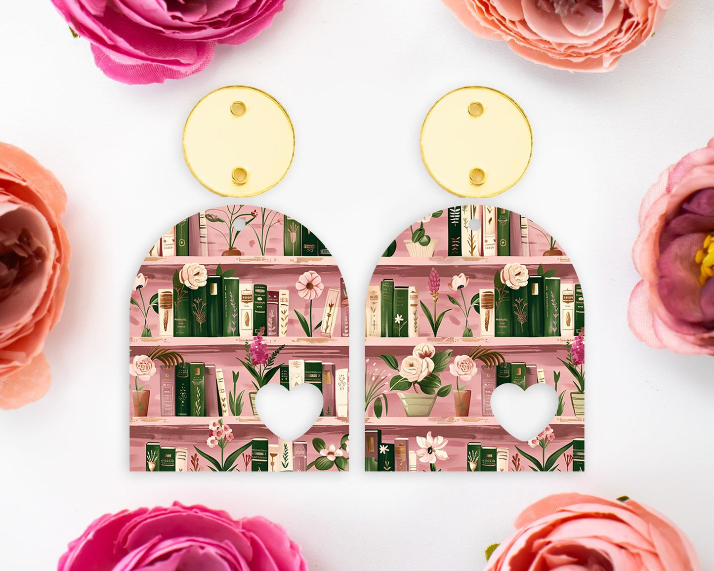 Pink Books Heart Arch Earring Blanks