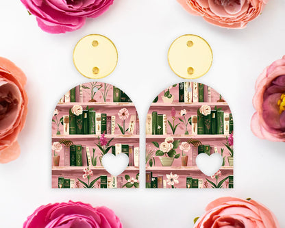 Pink Books Heart Arch Earring Blanks