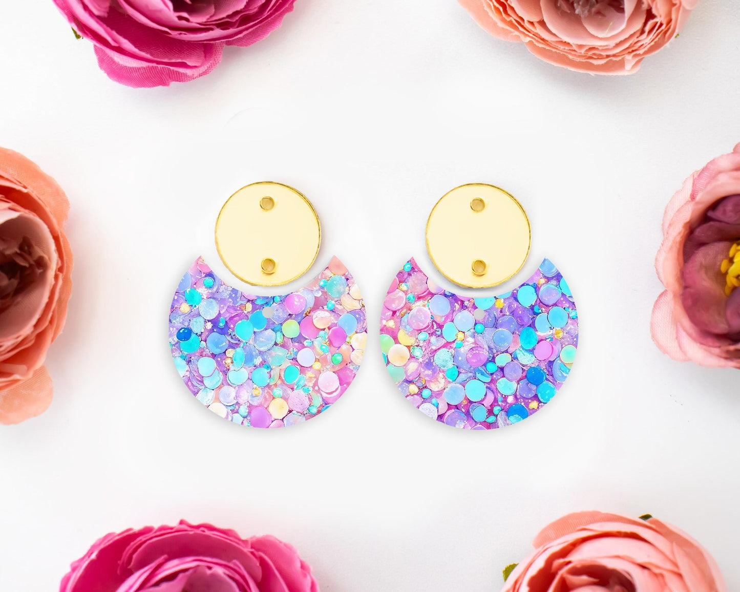 Pastel Confetti Sequins Circle Drop Earrings Blanks