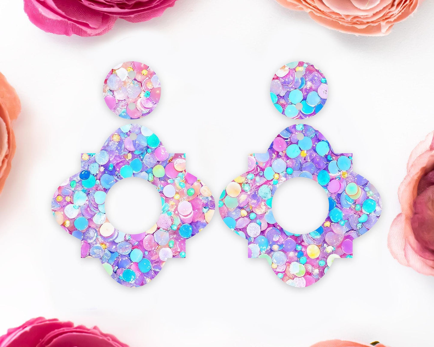 Pastel Confetti Sequins Geometric Earrings Blanks
