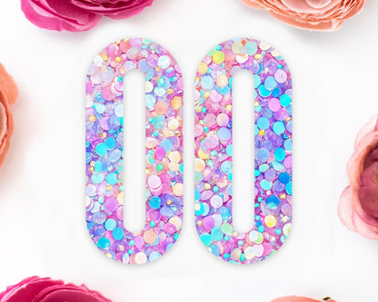 Pastel Confetti Sequins Elongated Oval Earrings Blanks