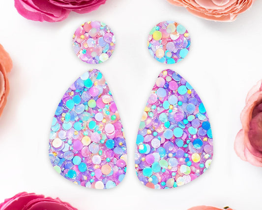 Pastel Confetti Sequins Teardrop Earrings Blanks