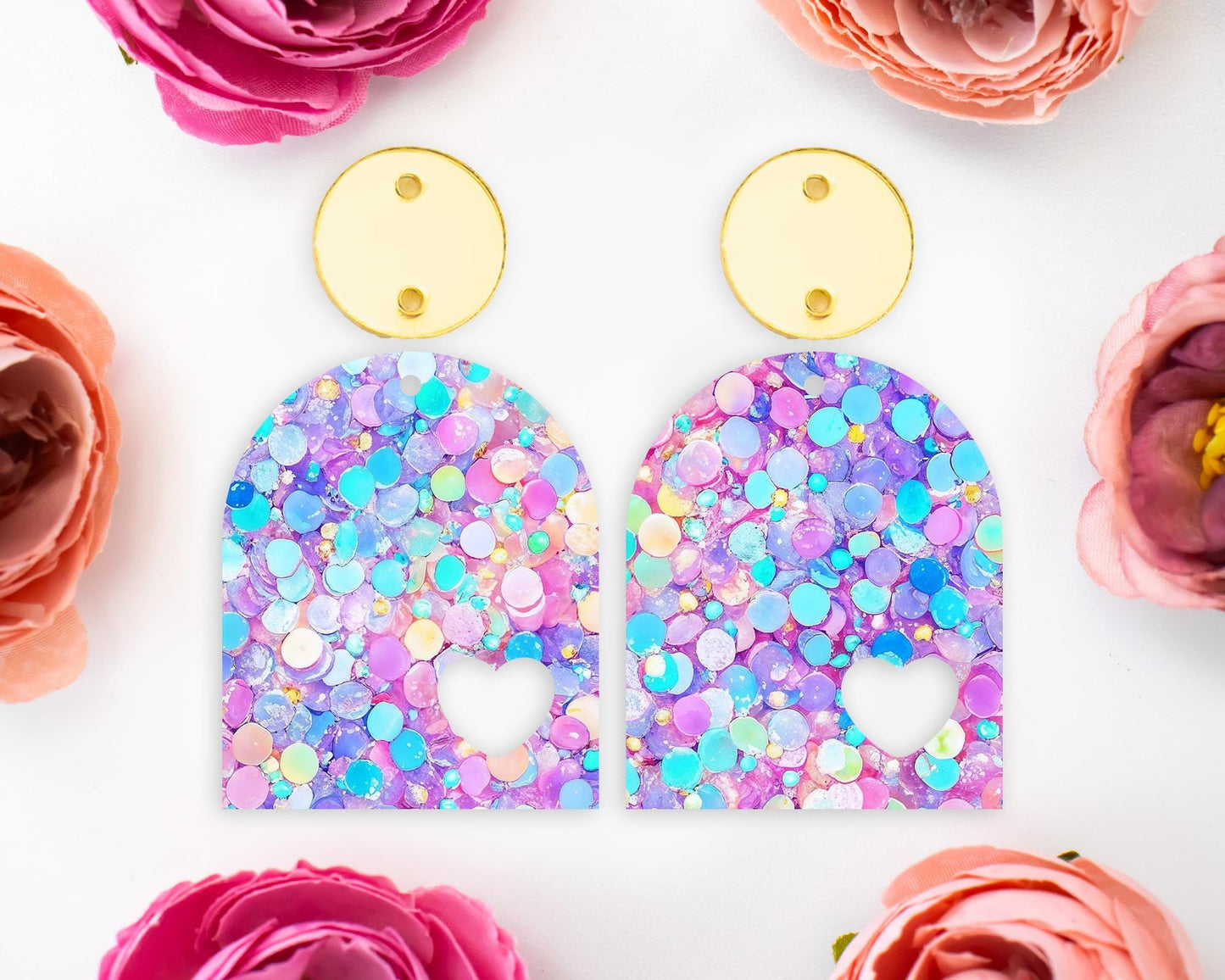 Pastel Confetti Sequins Arch Earrings Blanks