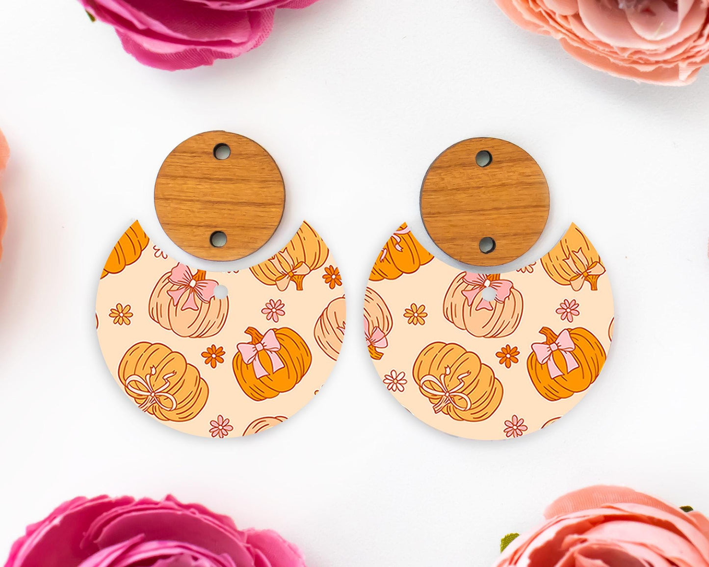 Bow Pumpkins Circle Drop Earring Blanks