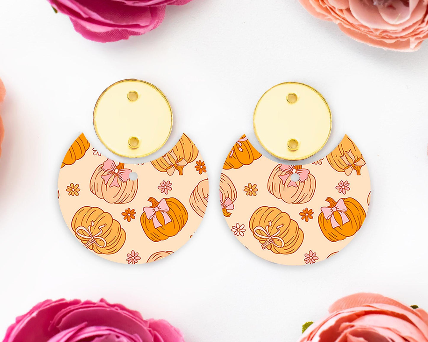 Bow Pumpkins Circle Drop Earring Blanks