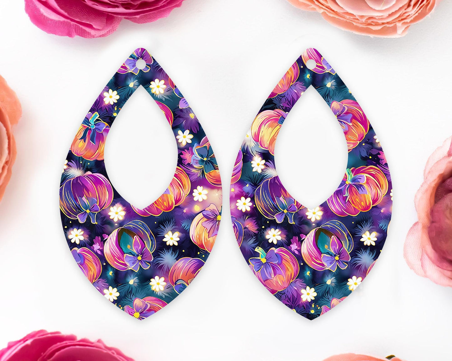 Dark Bow Pumpkins Diamond Teardrop Earrings Blanks