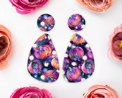 Dark Bow Pumpkins Teardrop Earring Blanks