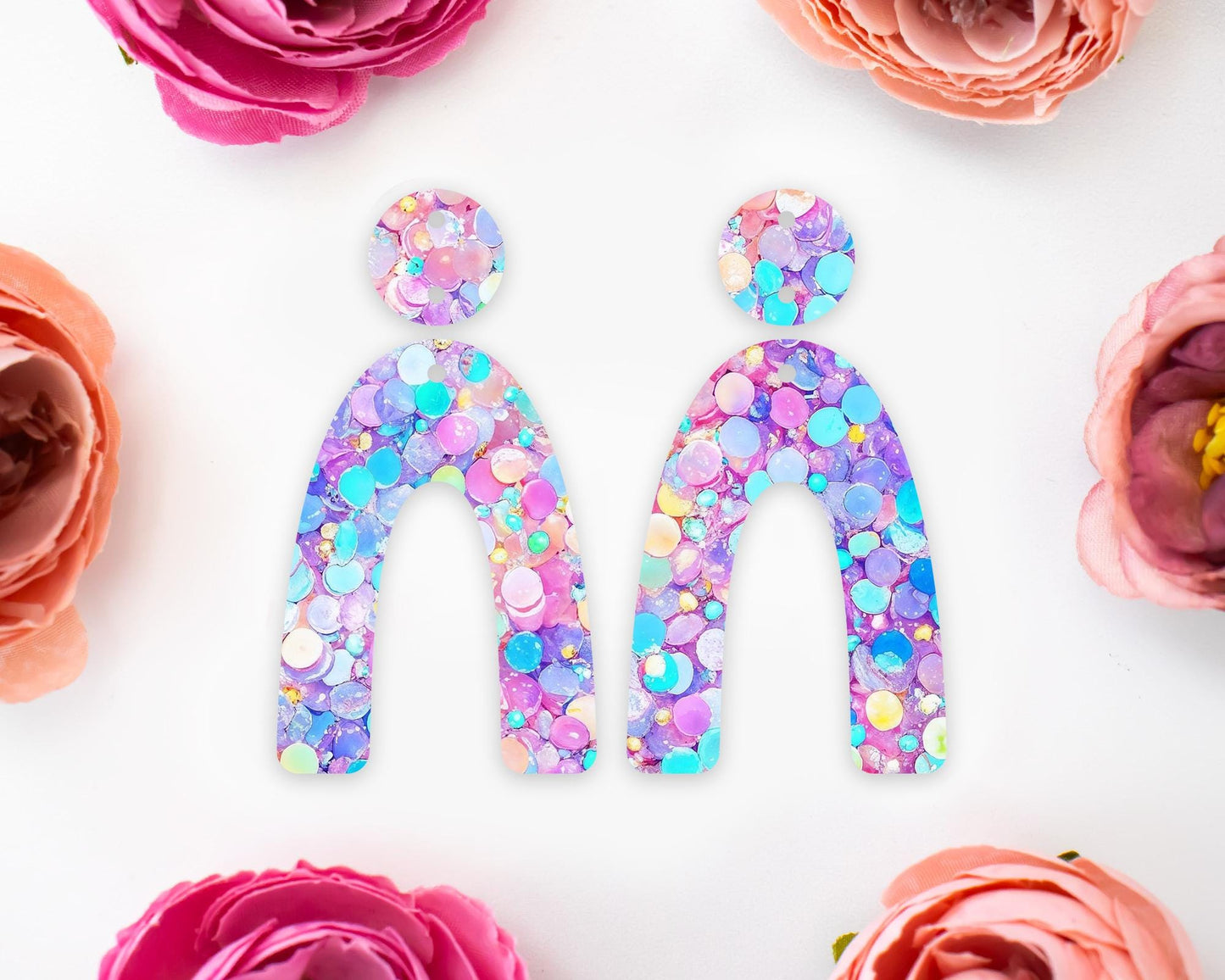 Pastel Confetti Sequins Arch Earrings Blanks