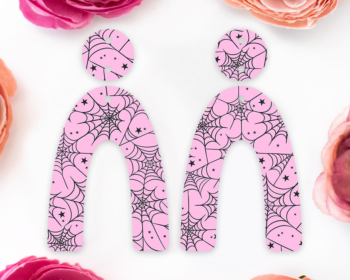Pink Spider Webs Halloween Arch Earring Blanks