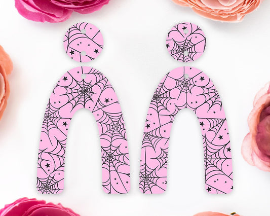 Pink Spider Webs Halloween Arch Earring Blanks