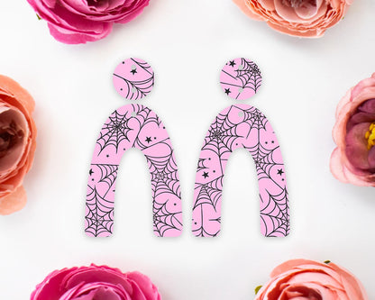 Pink Spider Webs Halloween Arch Earring Blanks