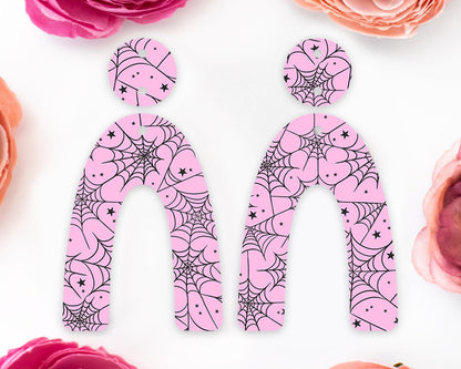 Pink Spider Webs Halloween Arch Earring Blanks
