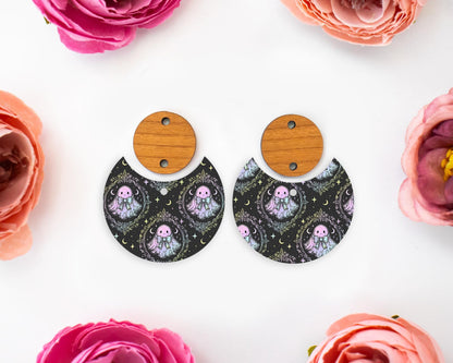 Cute Ghosts Halloween Circle Drop Earring Blanks
